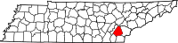 Map of Tennessee highlighting McMinn County