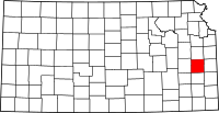 Map of Kansas highlighting Anderson County