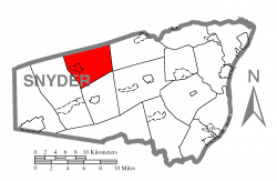 Map of Snyder County, Pennsylvania highlighting Adams Township