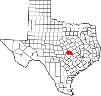 Map of Texas highlighting Williamson County