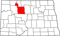 Map of North Dakota highlighting Ward County