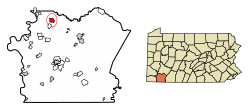 Location of Perryopolis in Fayette County, Pennsylvania.
