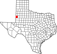 Map of Texas highlighting Yoakum County
