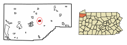 Location of Blooming Valley in Crawford County, Pennsylvania.