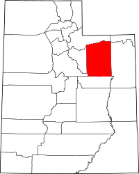 Map of Utah highlighting Duchesne County