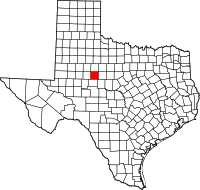 Map of Texas highlighting Nolan County