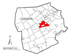 Map of Luzerne County highlighting Hanover Township