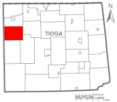 Map of Tioga County Highlighting Clymer Township