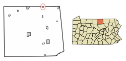Location of Lawrenceville in Tioga County, Pennsylvania.