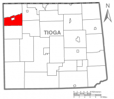 Map of Tioga County Highlighting Westfield Township