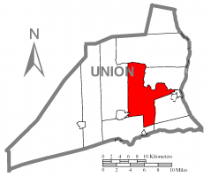 Map of Union County, Pennsylvania highlighting Buffalo Township