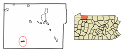 Location of Tidioute in Warren County, Pennsylvania.