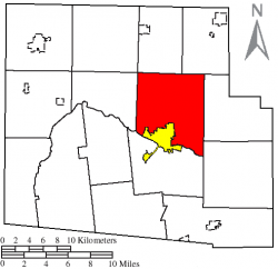 Location of Pleasant Twp (red), next to the city of Kenton (yellow)