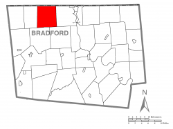 Map of Bradford County with Ridgebury Township highlighted