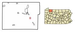 Location of Clarendon in Warren County, Pennsylvania.