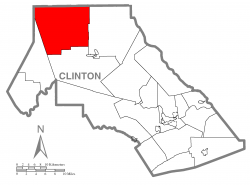 Map of Clinton County, Pennsylvania highlighting Leidy Township