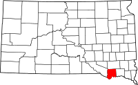 Map of South Dakota highlighting Bon Homme County