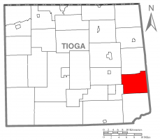 Map of Tioga County Highlighting Ward Township