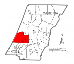 Map of Cambria County, Pennsylvania highlighting Jackson Township