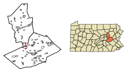 Location of Ashland in Columbia and Schuylkill Counties, Pennsylvania.
