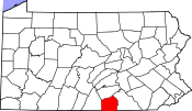 Map showing Adams County in Pennsylvania