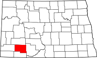 Map of North Dakota highlighting Hettinger County