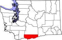 Map of Washington highlighting Klickitat County