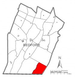 Map of Bedford County, Pennsylvania highlighting Mann Township