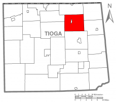 Map of Tioga County Highlighting Tioga Township
