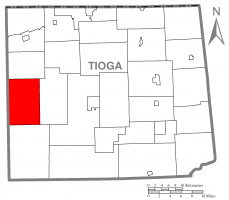Map of Tioga County Highlighting Gaines Township