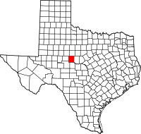 Map of Texas highlighting Runnels County