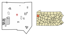 Location of Fredonia in Mercer County, Pennsylvania.