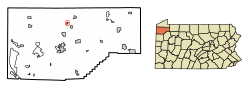 Location of Venango in Crawford County, Pennsylvania.