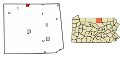 Location of Elkland in Tioga County, Pennsylvania.