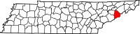 Map of Tennessee highlighting Cocke County