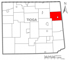 Map of Tioga County Highlighting Rutland Township