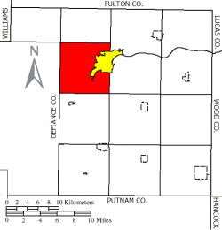 Location of Napoleon Township (red) in Henry County, around the city of Napoleon (yellow)