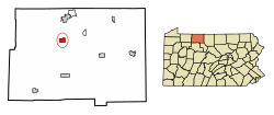 Location of Lewis Run in McKean County, Pennsylvania.
