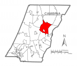 Map of Cambria County, Pennsylvania highlighting Allegheny Township
