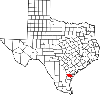 Map of Texas highlighting San Patricio County