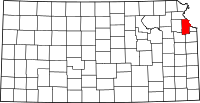 Map of Kansas highlighting Leavenworth County