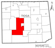Map of Tioga County Highlighting Delmar Township