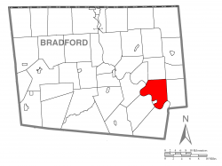 Map of Bradford County with Wyalusing Township highlighted
