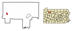 Location of Tionesta in Forest County, Pennsylvania.