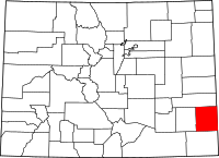 Map of Colorado highlighting Prowers County