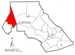 Map of Clinton County, Pennsylvania highlighting East Keating Township