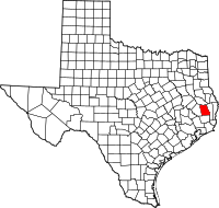Map of Texas highlighting Tyler County