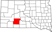 Map of South Dakota highlighting Jackson County