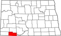 Map of North Dakota highlighting Adams County