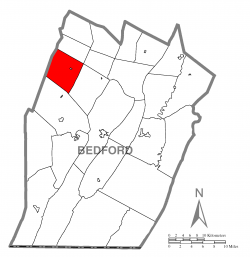 Map of Bedford County, Pennsylvania highlighting West St. Clair Township